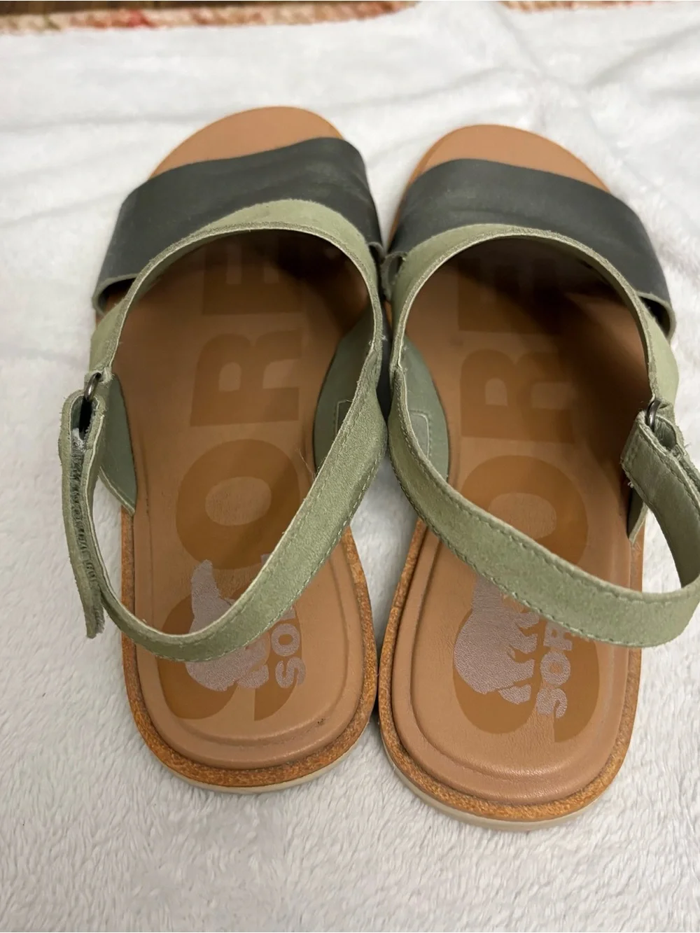 Sorel Ella II Slingback Sandals Safari/ Shade Genuine Leather Open Toe SIZE 9